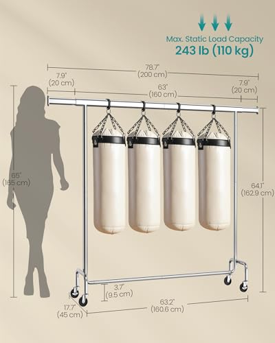 SONGMICS Clothes Rack with Wheels, Heavy-Duty Garment Rack with Extendable Hanging Rod, 243 lb Load Capacity, 17.7 x (63-78.7) x 64.1 Inches, Chrome-Plated, Silver UHSR176E01 - color: Silver, size: (63"-78.7")W