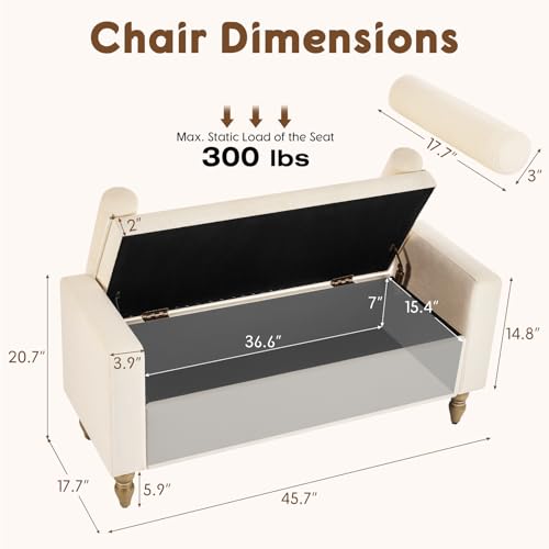Large Storage Ottoman Bench, 45.7" Linen Upholstered Entryway Bench with Solid Wood Legs, End of Bed Bench, Shoe Bench, Ottoman Storage Chest for Bedroom/Living Room/Entryway,Beige - color: Beige