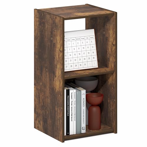 Furinno PELLI Book Shelf, 2-Cube Bookshelf with Open & Closed Back Cubes, 2 x 1 Storage Organizer Cabinet, 12.2 x 11.6 x 24.2, for Living Room, Bedroom, Home Office, Amber Pine - color: Amber Pine, size: 2-Cube