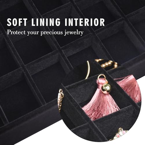 Siveit Velvet Jewelry Tray 48 Grid Jewelry Display Tray Organizer Box with Transparent Lid Rings Earrings Necklaces Pendants Display Box Suitable for Women and Girls (Black) - color: Black