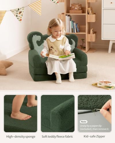 Blissful Diary Kids Couch, 2-in-1 Soft Kids Sofa, Kids Sofa Chair, Comfy Kids Furniture for Playroom, Reading & Play, Dinosaur Green - color: Dinosaur Green