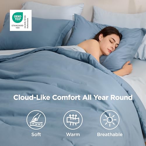 Bedsure 트윈 이불 세트 - 5피스 그레이시 블루 트윈 침구 세트, 사계절용, 보헤미안 대비 디자인 침대, 이불, 시트, 베개 커버 및 샴 포함 - color: 04 - 그레이시 블루/베이비 블루, size: 트윈