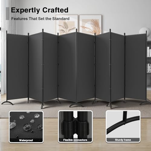 Room Divider-Folding Privacy Screens, 6 ft Partition Room Dividers Wall for Separation, Home, Office, Classroom, Studio (Grey, 8 Panel) - color: Grey, size: 8 Panel