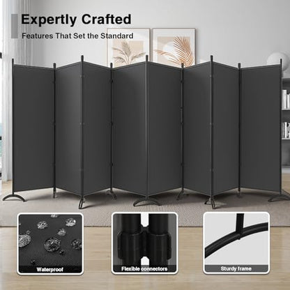 Room Divider-Folding Privacy Screens, 6 ft Partition Room Dividers Wall for Separation, Home, Office, Classroom, Studio (Grey, 8 Panel) - color: Grey, size: 8 Panel