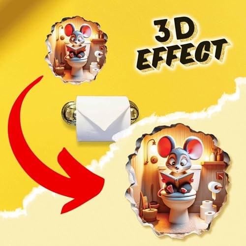 3D Mouse Sitting on Toilet - Mousehole Wall Sticker Decal - Removable Bathroom Decor - Kids Room - Peel & Stick - Whimsical Home Decor - MICESTERPIECE - style: Mouse on Toilet