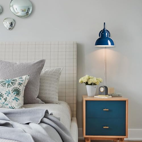 Mini Gooseneck Wall Sconce, 2-Way Mount with Switch, Blue | Flexible Gooseneck, Plug-in & Hardwired Dual Installation, On/Off Switch Included, Fits Bedroom, Porch, Patio, Hallway - color: Blue