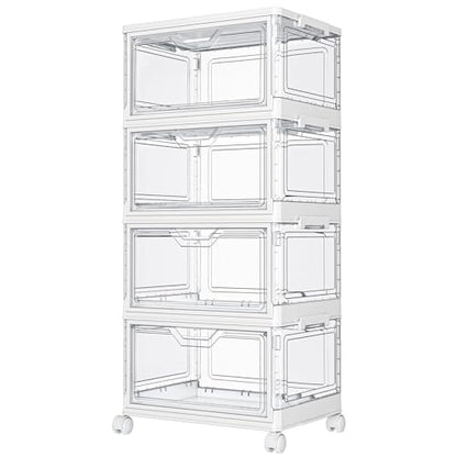 Kmiectse Clear Storage Bins with Lids - 4 Tier 23qt Plastic Stackable Bins | Closet Organizers Box for Bedroom, Living Room, 23 QT Folding Box with Magnetic door - size: 23QT-4Pack&1Lid