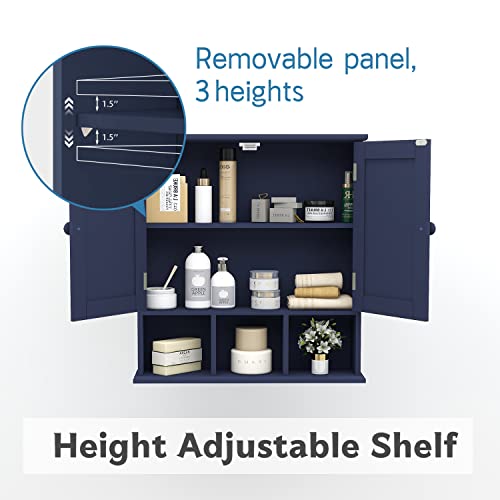 TaoHFE Blue Bathroom Over The Toilet Storage Cabinet | Wall Medicine Cabinet Organizer With 2 Door Adjustable Shelves,Wooden Modern Bathroom Shelves Wall Mounted Laundry Room - color: Blue