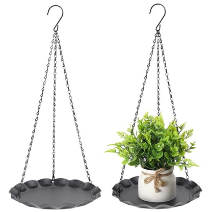 Hanging Planter for Indoor Outdoor, Plant Hanger, Plant Hanging Tray | Plant Holder, Plant Pot Shelf Basket for Window, Wall, Ceiling, Garden with Chains and Hooks, 2Pcs, Wavy Round - style: Wavy Round