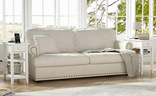 ChooChoo Narrow End Table with Charging Station and Drawer | Narrow End Table, 3-Tier Sofa End Table, Small Space, White - color: White