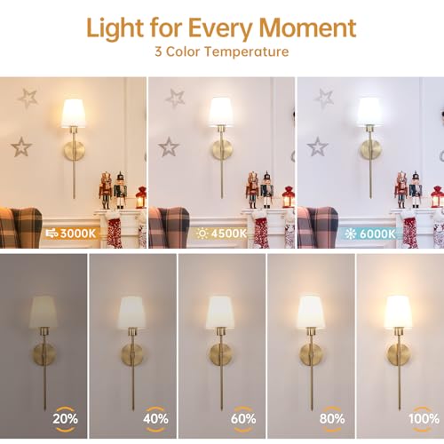 Shenmoyl Fabric Wall Sconce Battery Operated Set of 2, Rechargeable Wall Lights with 5000mAh RGB Dimmable Bulb, 12 Colors Wall Sconces for Bedroom Living Room, Gold - color: Golden