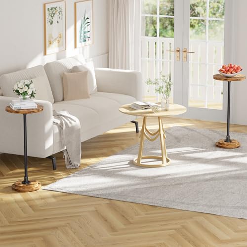 Simple Trending Small Side Table, Round Drink Table, Sofa End Table for Living Room, Coffee Tables for Bedroom, Rustic Brown