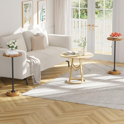 Simple Trending Small Side Table, Round Drink Table, Sofa End Table for Living Room, Coffee Tables for Bedroom, Rustic Brown