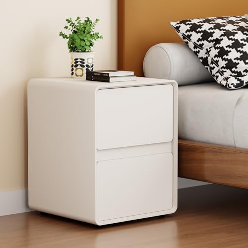 15.8" W Faux Leather Narrow Nightstand, Fully-Assembled Bedside Table with 2 Drawers, Wood Night Stand Small Accent End Table & Side Table for Bedroom, Cream White - color: Cream, size: 16in