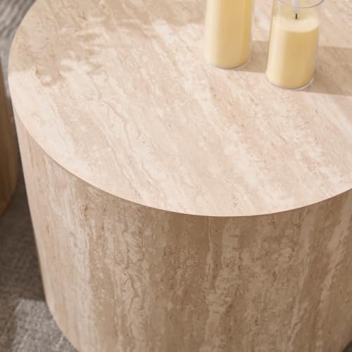 Ya-Home Modern Round Coffee Tables Nesting Table, Wood Set of 2 End Table Side Table for Living Room Balcony Office, No Assembly Required - color: Travertine