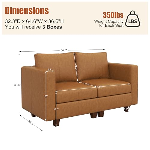 MINCETA Modular Sectional Sofa, Modern Comfy Sofa with Upholstered and Storage Ottoman for Living Room,Bedroom(Brown, Loveseat Sofa) - color: Brown, size: 64.6"W*32.3"D
