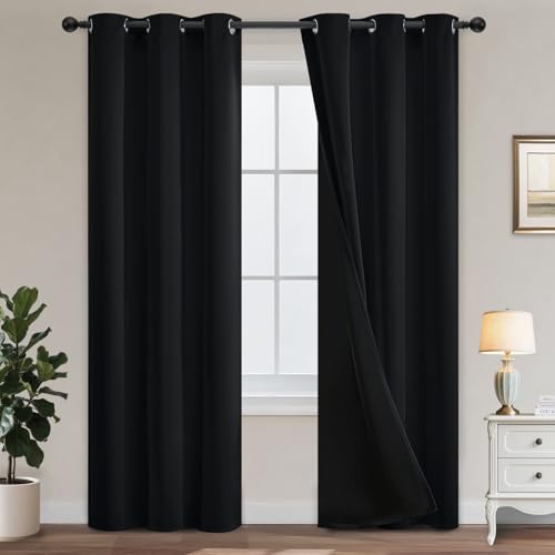 Yakamok Black Blackout Curtains 84 inches Long for Bedroom 38" Wide 2-Panel | Thermal Insulated Window Treatment Total Blocking Panels with Black Liner for Living Room/Dining Room/Kids Room Grommet Top - color: Black, size: 38"W x 84"L (Pack of 2)
