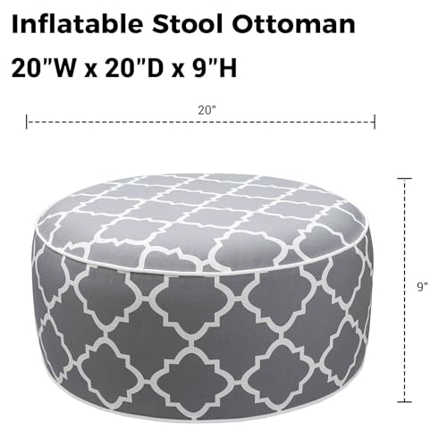 Outdoor/Indoor Inflatable Ottoman Pouf D20 xH9, All Weather Round Footstool with Handle, Water Repellent Portable Footrest for Patio Garden Camping Travel-Grey Geometry - color: Grey Geometry