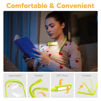 Neck Book Light, Rechargeable Reading Light, 3 Colors Dimmable | Back to School Supplies College Dorm Essentials Bed Lamp, Hands-Free, Dual Lamps, 80H Lasting Neck Light, Gifts for Gilrs - color: Lime