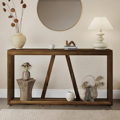 55-Inch Long Console Table for Entryway, Wooden Sofa Table Behind The Couch, Walnut Wood Hallway Accent Table for Living Room, Entrance - color: Walnut