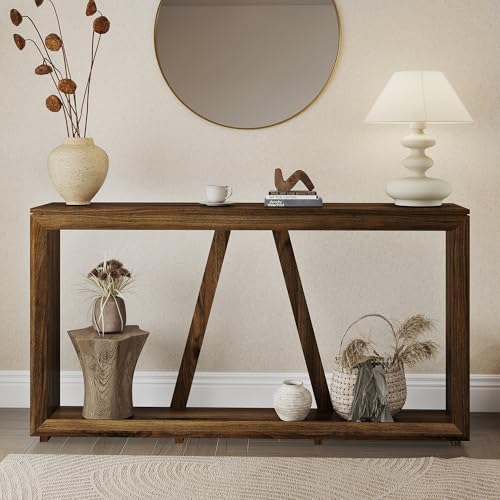 55-Inch Long Console Table for Entryway, Wooden Sofa Table Behind The Couch, Walnut Wood Hallway Accent Table for Living Room, Entrance - color: Walnut