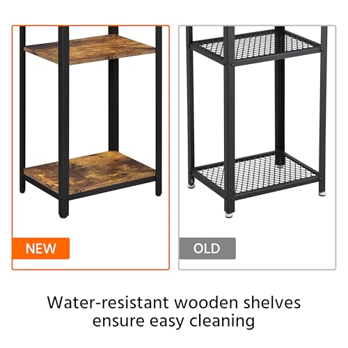 Yaheetech 30 Inch Tall Side Table, 3-Tier Narrow Nightstand, Rustic Brown | 3-Tier Storage, Tall for Beds and High-Arm Living Room Sofas, Narrow Fit for Small Spaces, Metal Frame, Wood Grain Top - color: Rustic Brown