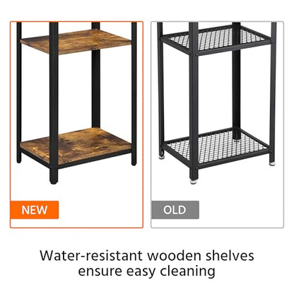 Yaheetech 30 Inch Tall Side Table, 3-Tier Narrow Nightstand, Rustic Brown | 3-Tier Storage, Tall for Beds and High-Arm Living Room Sofas, Narrow Fit for Small Spaces, Metal Frame, Wood Grain Top - color: Rustic Brown