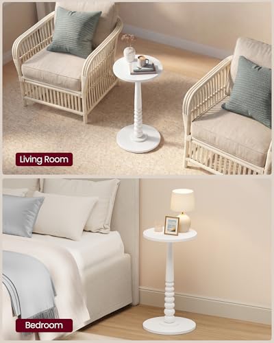 VASAGLE Round Side Table, Small Drink End Table, Solid Wood Leg | Accent Nightstand, Mid-Century Modern, for Living Room Bedroom, Cloud White, MARIEL Collection, ULET293WB02S - color: Cloud White, size: Round