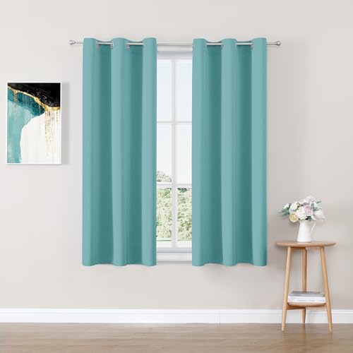 ChrisDowa Blackout Curtains for Bedroom and Living Room 50 Inches Long | 2 Panels Set, Thermal Insulated, Light Blocking, Room Darkening, Grommet, Window Treatment Drapes, Aqua, 29 x 50 Inch - color: Aqua, size: 29"W x 50"L (Pack of 2)