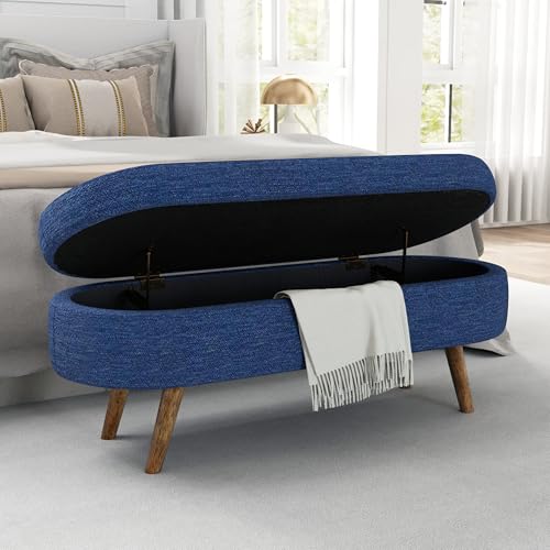 43.5" Ottoman with Storage, Storage Ottoman Bench with Safety Hinge, Foam End of Bed Bench, Upholstered Entryway Bench for Bedroom, Living Room & Window, Holds up to 330 lb, Blue - color: Blue+foam, size: 16"D x 43.5"W x 16"H