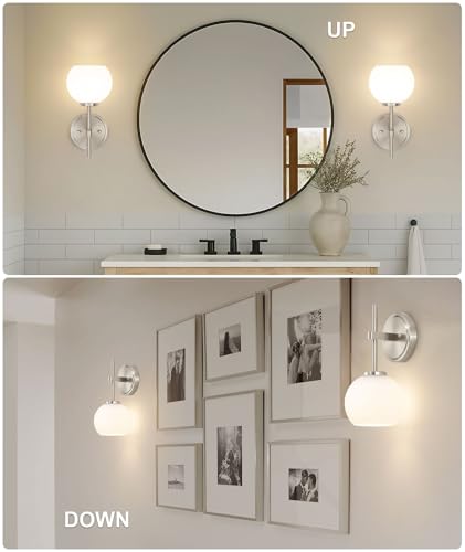 Brushed Nickel Battery Operated Wall Sconce Set of 2, Wireless Rechargeable Sconces Wall Lighting with Remote Control, LED Wall Lights with Opal White Glass Shade, 12 Colors RGB & 3 CCT Bulb - color: Brushed Nickel & Opal Glass, size: Battery 12 Inch