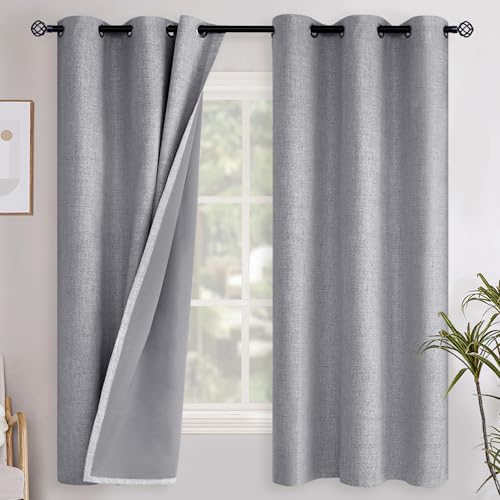 YoungsTex Grey Linen Blackout Curtains 63 Inch Length for Bedroom, Thermal Insulated Light Blocking Drapes with Grommet Room Darkening for Living Room Window, 2 Panels, 38 X 63 Inch - color: Grey, size: 38"W x 63"L (Pack of 2)