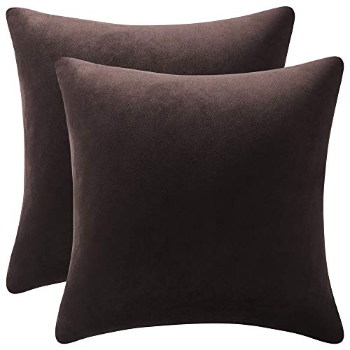 Throw Pillow Covers 16x16 Chocolate Brown: Pack of 2 Cozy Soft Velvet Square Modern Luxury Decorative Throw Pillow Cases for Sofa Couch Living Room Bed Home Decor - color: Chocolate Brown, size: 16" x 16" (Pack of 2)