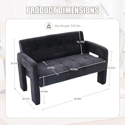 46.8" Modern Compact Loveseat, Chenille Upholstered Sofa with Dual Armrests - Small Two-Seater Lounge Couch for Small Spaces, Living Rooms, Bedrooms (Black) - color: Black