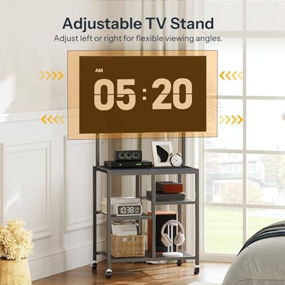HOOBRO Small TV Stand with Wheels and Mount for 50 Inch TVs, Mobile Rolling TV Stand with Storage Shelves, Small Entertainment Center, for Living Room, Bedroom, Study, Black BB37DS01 - color: Black