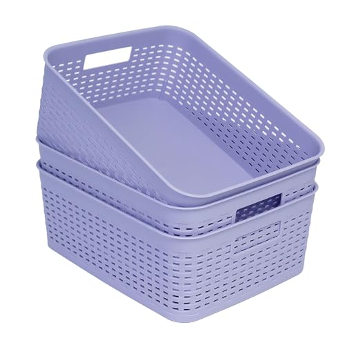 Soddeph Plastic Storage Baskets for Cabinets, Household Pantry Organization with Handle,Organizer Bins for Room,Bathrooms,Under-Sink,Kitchen (Purple, M-3PACK) - color: Purple, size: M-3PACK