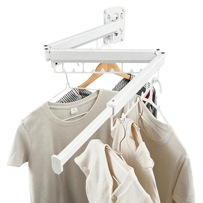 Foldable Wall Mounted Laundry Drying Rack, 3 Fold Retractable Clothes Drying Rack, Durable Clothing Hanger Rack for Laundry Room, Balcony, Bathroom (White) - color: White
