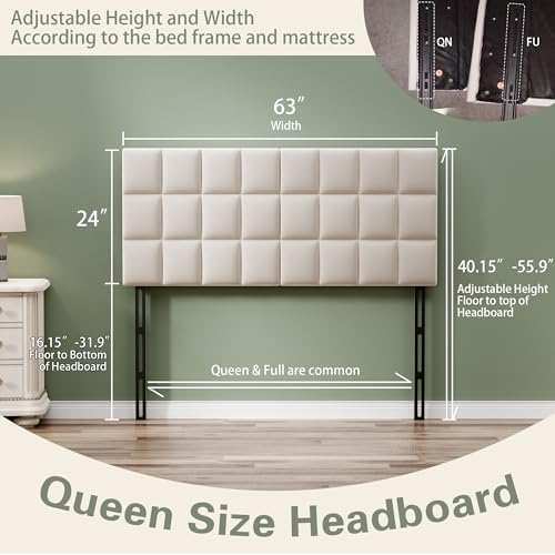 Velvet Upholstered Tufted Queen Size Headboard,Wood Head Board with Metal Legs, Adjustable Height from 42” to 56”, Bed Headboard in Modern Design,Backboard for Bed, Beige - color: Beige, size: Queen