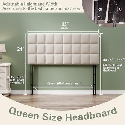 Velvet Upholstered Tufted Queen Size Headboard,Wood Head Board with Metal Legs, Adjustable Height from 42” to 56”, Bed Headboard in Modern Design,Backboard for Bed, Beige - color: Beige, size: Queen
