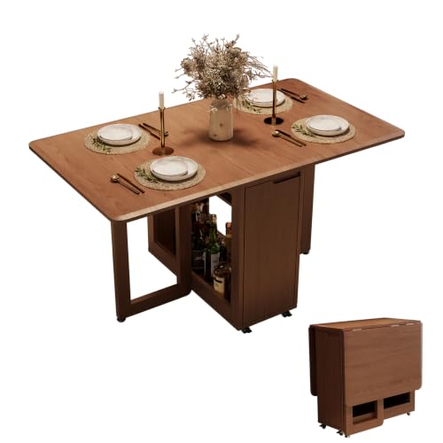 AnywaysWood 1 Solid Wood Folding Dining Table, Space Saving Extendable Solid Wood Drop Leaf Table for Kitchen Dining Living Room Small Spaces(55inch 1 Wooden Foldable Table) Easy Assembly - size: 55 Inch Wood Foldable Table Only