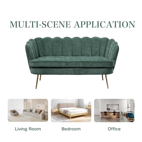Chifee & Vingol Upholstered Small Loveseat for Small Space with Golden Legs,Green - color: Chenille-green