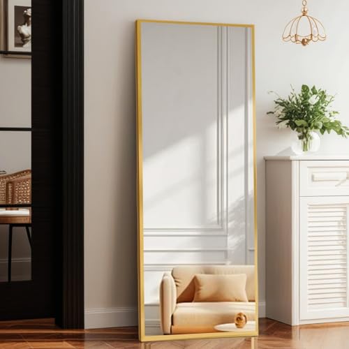 64”x21” Full Length Floor Mirror, Floor Standing Mirror, Gold | Aluminum Alloy Frame, Freestanding, Leaning, Wall Mount, Shatter-Resistant Glass, No Assembly for Bedroom, Living Room - color: Gold, size: 64"L x 21"W