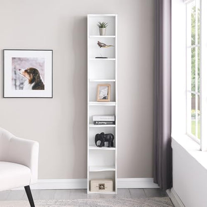 Tall Narrow Bookshelf, 8-Tier Tall Skinny Shelf with Adjustable Shelves, Narrow Bookcase for Small Spaces, 70.87" Slim Bookshelf for Home Office, Easy to Assemble, White - color: A-white