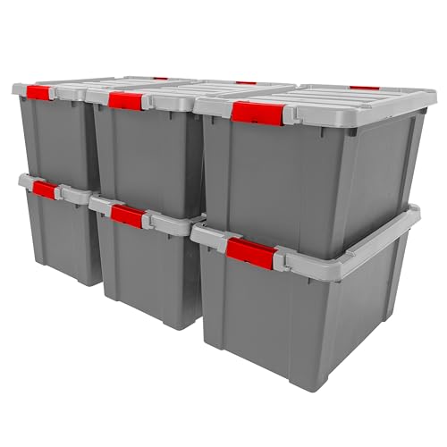 IRIS USA 6-Pack 20 Gal Heavy Duty Lockable Storage Totes with lids, Gray | Perfect for moving, garage organization, outdoor equipment and jobsite storage, Designed for dependable everyday use - color: Gray, size: 20 Gal - 6 Pack