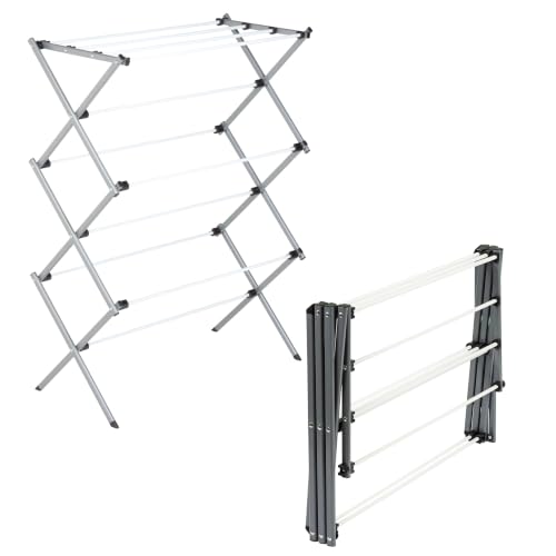 Honey-Can-Do Oversized Clothes Drying Rack, 35" Wide, 50 lb, Grey | Extra-wide 35" family-size rack holds 50lb of laundry. Rust-resistant steel folds flat; indoor or outdoor use. No Assembly - color: Grey / White