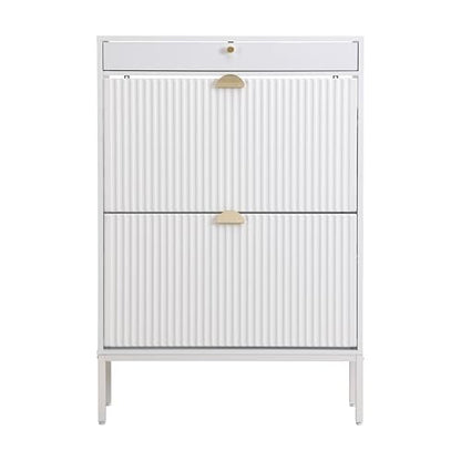 Shoe Cabinet, Shoe Storage Organizer Cabinet with 2 Flip Wavy Line Drawers, Freestanding Shoe Rack with Adjustable Shelf for Entryway (White) - color: Wavy Line-white