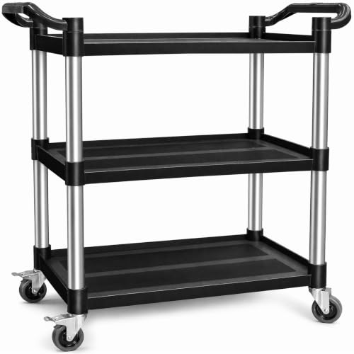 Utility Carts with Wheels, Rolling Kitchen Cart, 3 Tier Cart, Food Service Cart, Restaurant Kitchen Cart, Plastic Heavy Duty Cart for Office Business, 510lbs 16.9" D x 31.5" W x 37.8" H