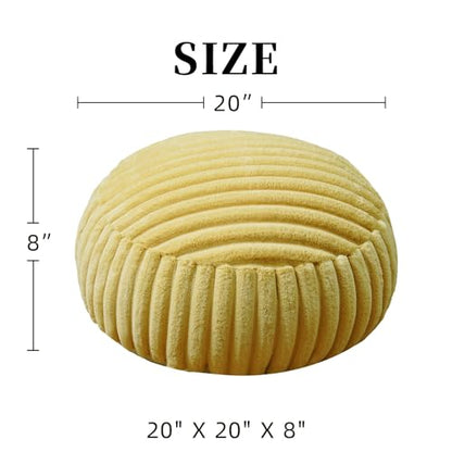 Round Floor Pouf Cover Storage Ottoman Foot Rest, Yellow | Cover Only, 20x20x8 In, Soft Short Plush, Ribbed Texture, Modern Style, Living Room, Bedroom, Reading Nook - color: Yellow B