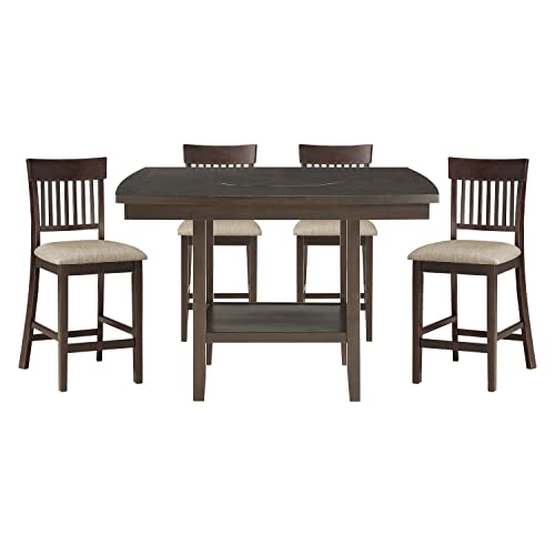 Lexicon Baronscourt 5-Piece Counter Height Dining Set (Slat Back), Dark Brown - color: Dark Brown, style: Slat Back Chair & Table