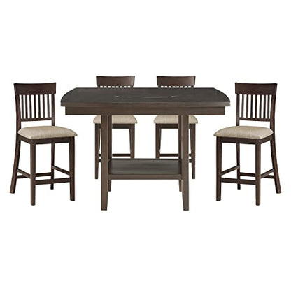 Lexicon Baronscourt 5-Piece Counter Height Dining Set (Slat Back), Dark Brown - color: Dark Brown, style: Slat Back Chair & Table